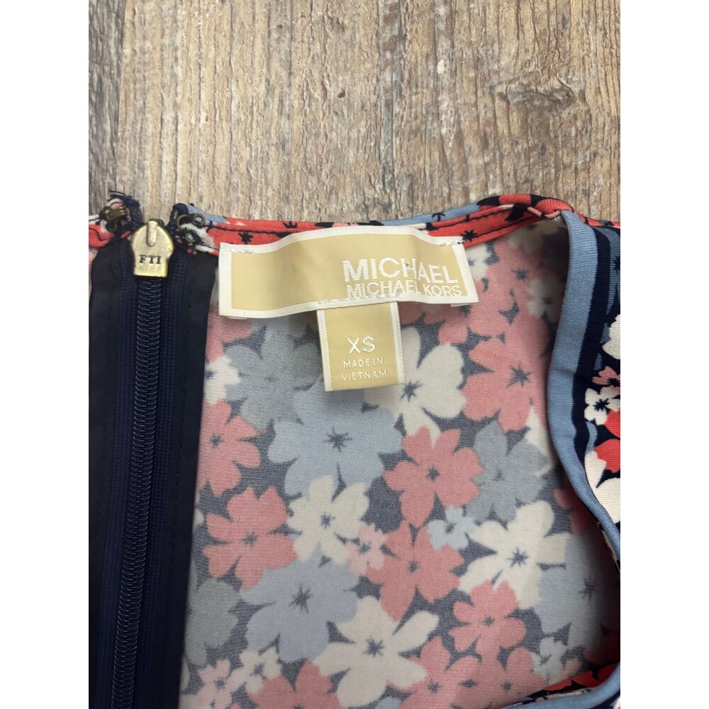 Michael‎ Michael Kors Floral Flutter Sleeve V-Neck Dress Blue Red XS - Picture 2 of 5